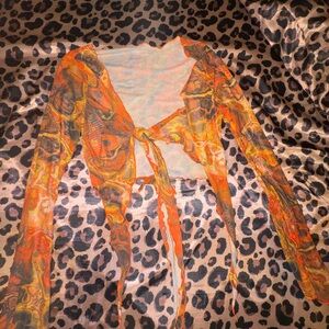 Front Tie Mesh Crop-Top/Swim Cover-Up